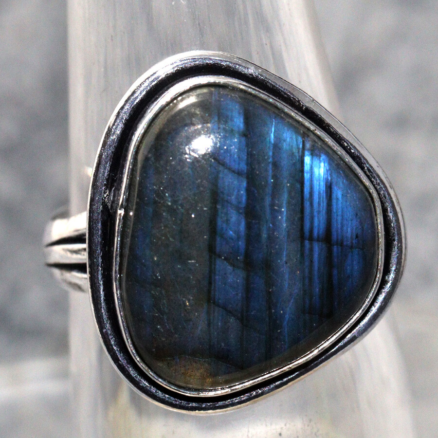 925 Silver Fiery Labradorite Ethnic Ring US Size 9 Jewelry Piece JW