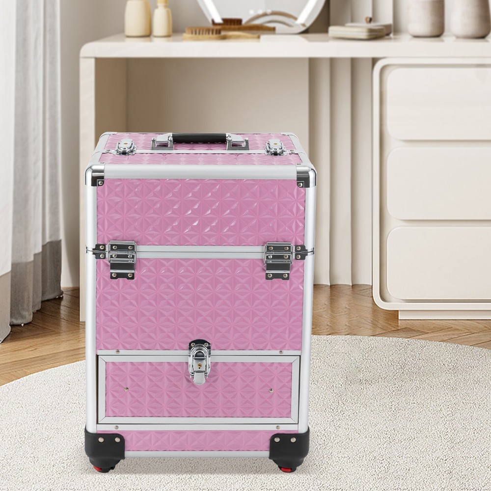 Rolling Makeup Train Case Cosmetic Trolley Makeup Storage Organizer Luggage Box