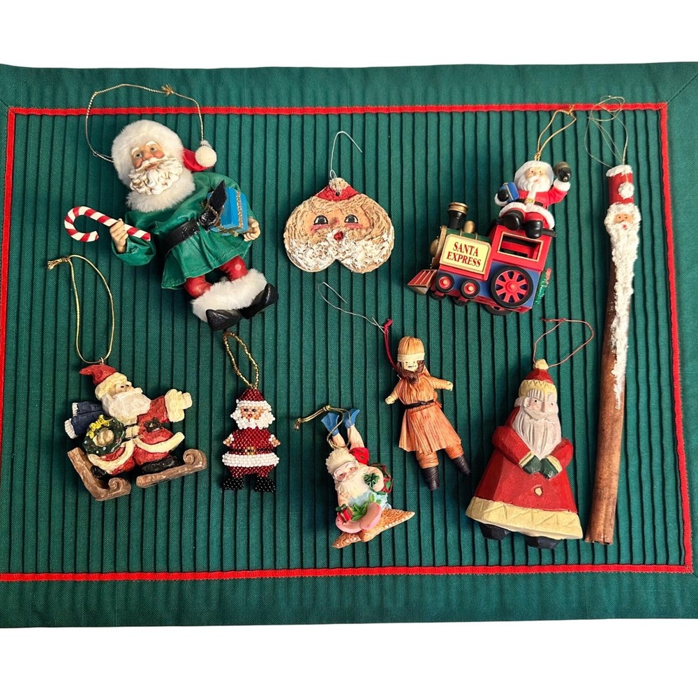 Vintage Christmas Ornaments Santa Claus Train Angel Wood Beaded Lot