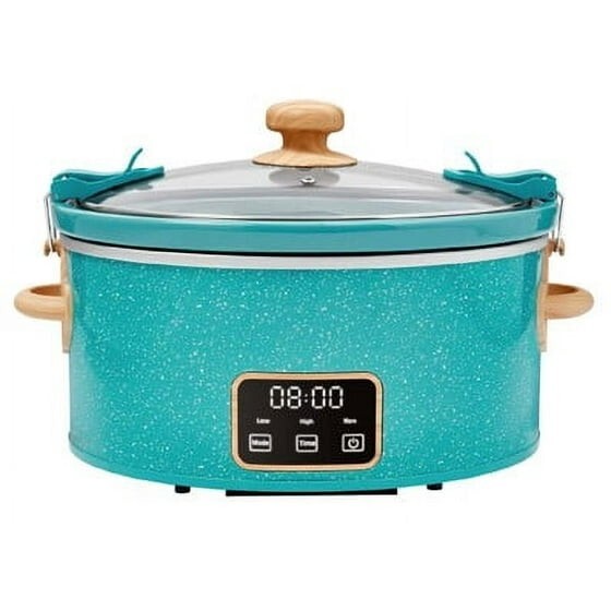 Pioneer Woman 6 Qt Digital Teal Speckle Slow Cooker with Locking Lid