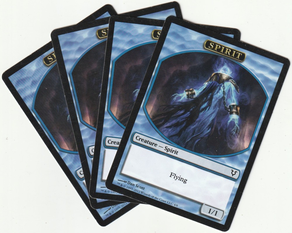 4 MTG SPIRIT Blue Creature Tokens Playset AVR/EN 2012 Magic The Gathering  