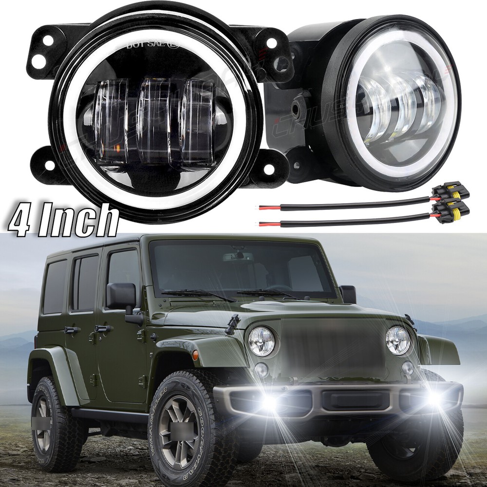 Pair 4 Inch Round LED Fog Lights w/ DRL Function For 07-18 Jeep Wrangler JK
