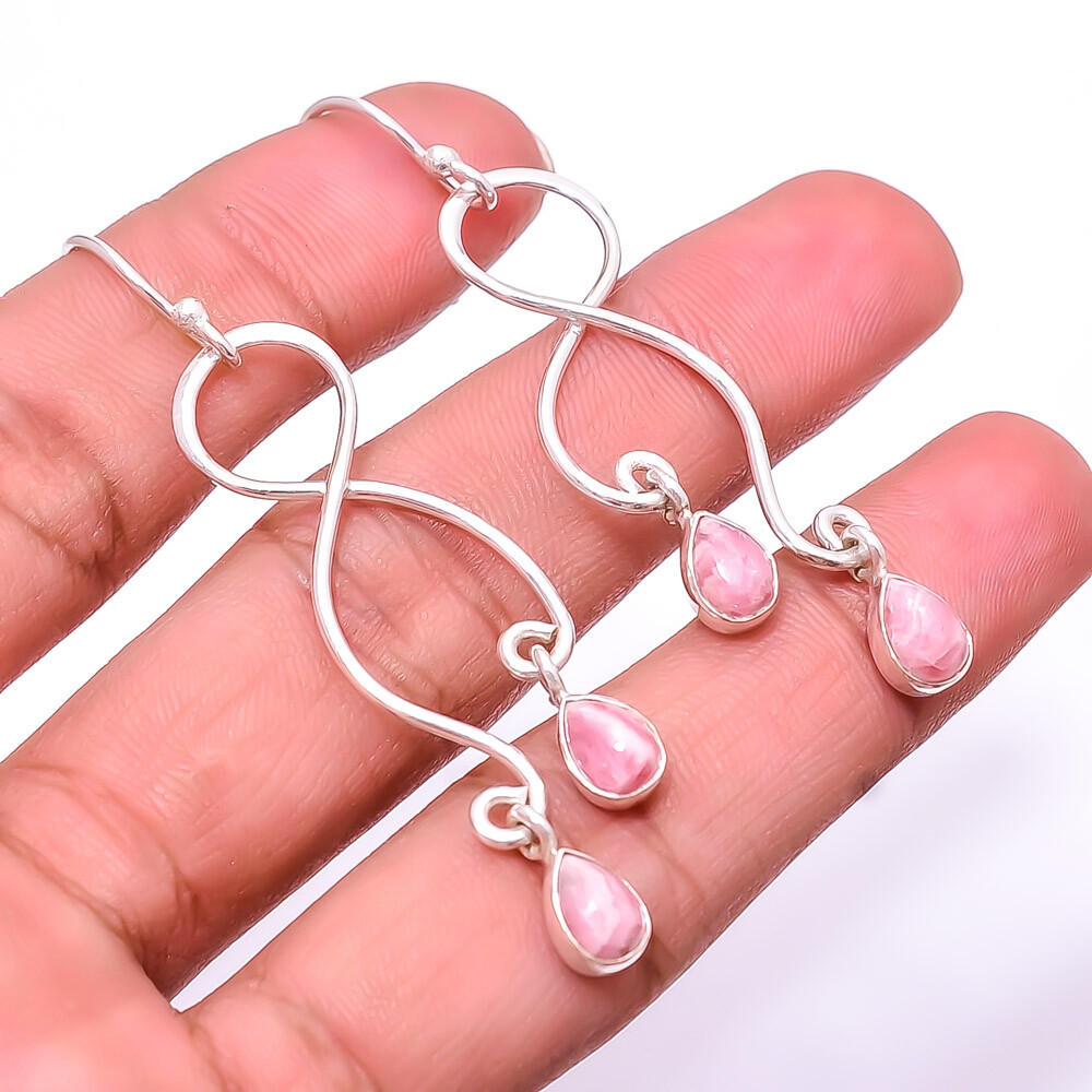 Natural Rhodochrosite - Argentina Gemstone 925 Sterling Silver Earring 2.34