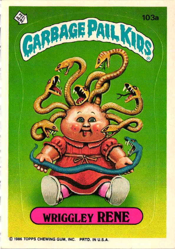 1986 Topps Garbage Pail Kids #103A Wriggley Rene Sticker Card Vintage Collectible