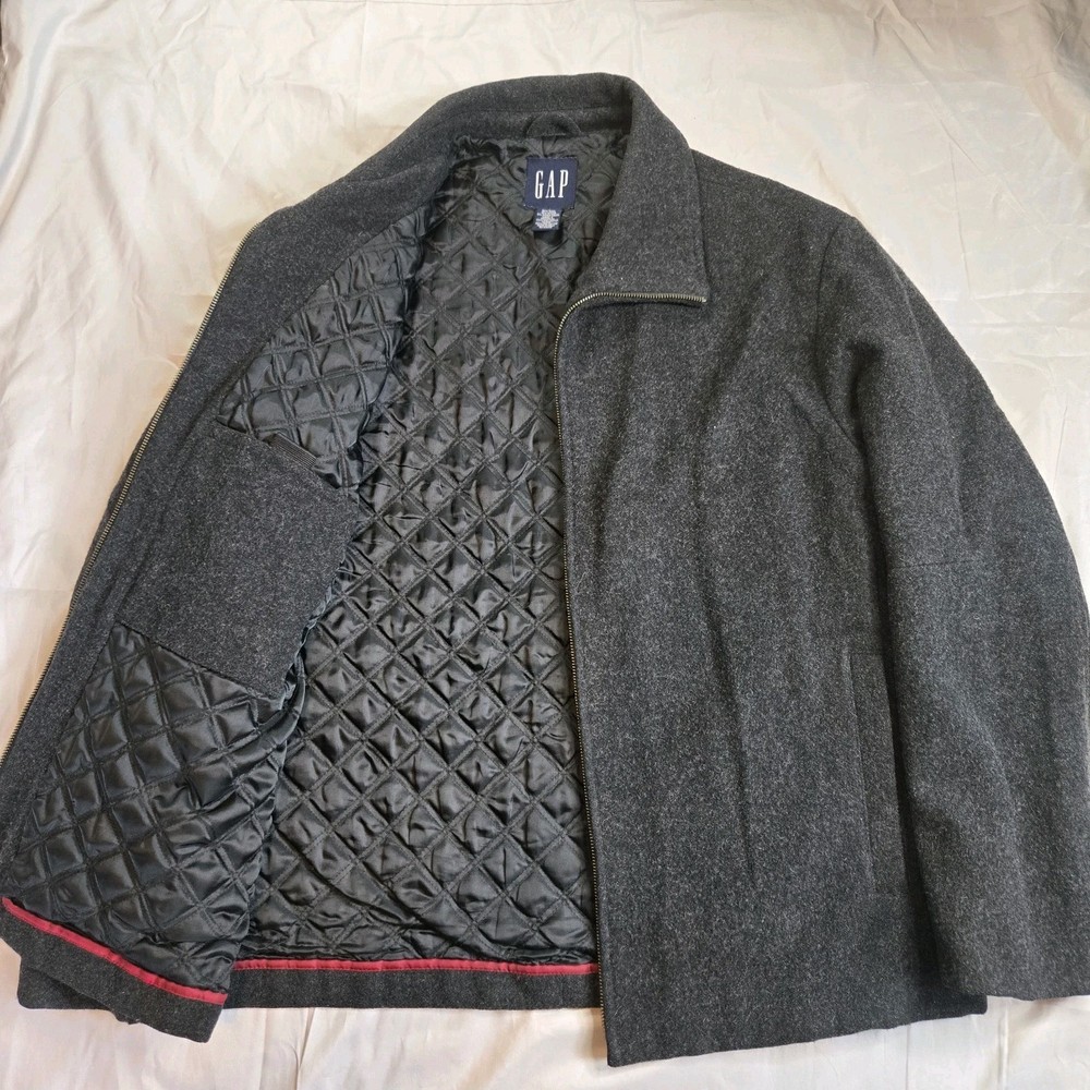 Vintage 70s Gap Mens Wool Pea Coat Charcoal Quilted Lined Size Large