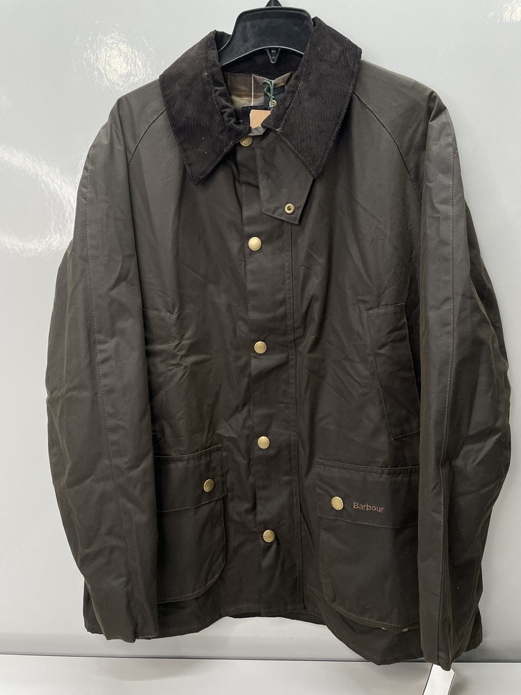 Barbour Mens Jacket Brown Size XL Waxed Ashby Cotton Collared Zip Up Long Sleeve
