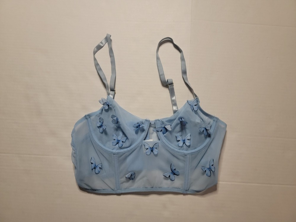 Tic Toc Powder Blue Butterfly Strap Bralette  Size M NWOT