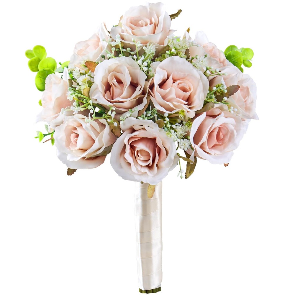 Wedding Bouquets for Bride, Wedding Silk Artificial Flowers 10pcs Pink Champa...