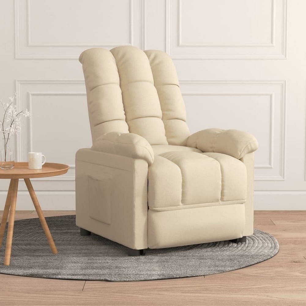 Cream Fabric Recliner Chair with Plywood Frame and Iron Base - 100% Polyester