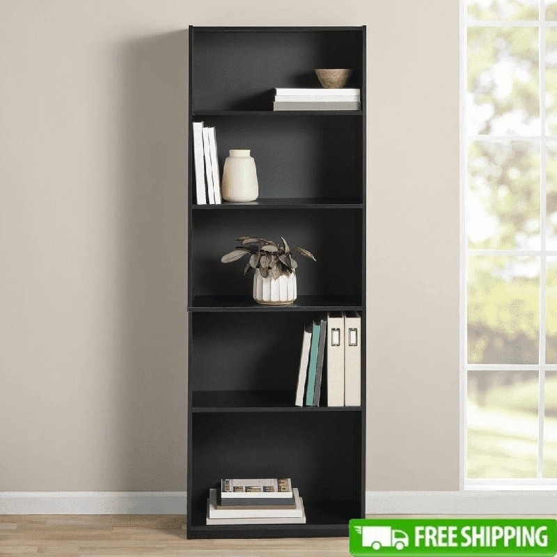 5-Shelf Bookcase Adjustable Shelves Sturdy Storage Unit Home Office Living Room
