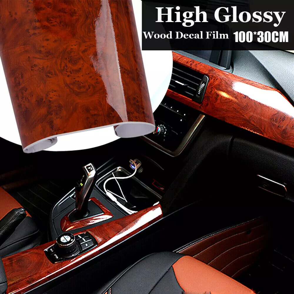 Glossy Wood Grain Vinyl Decal Film for Car Interior Styling Universal Fit