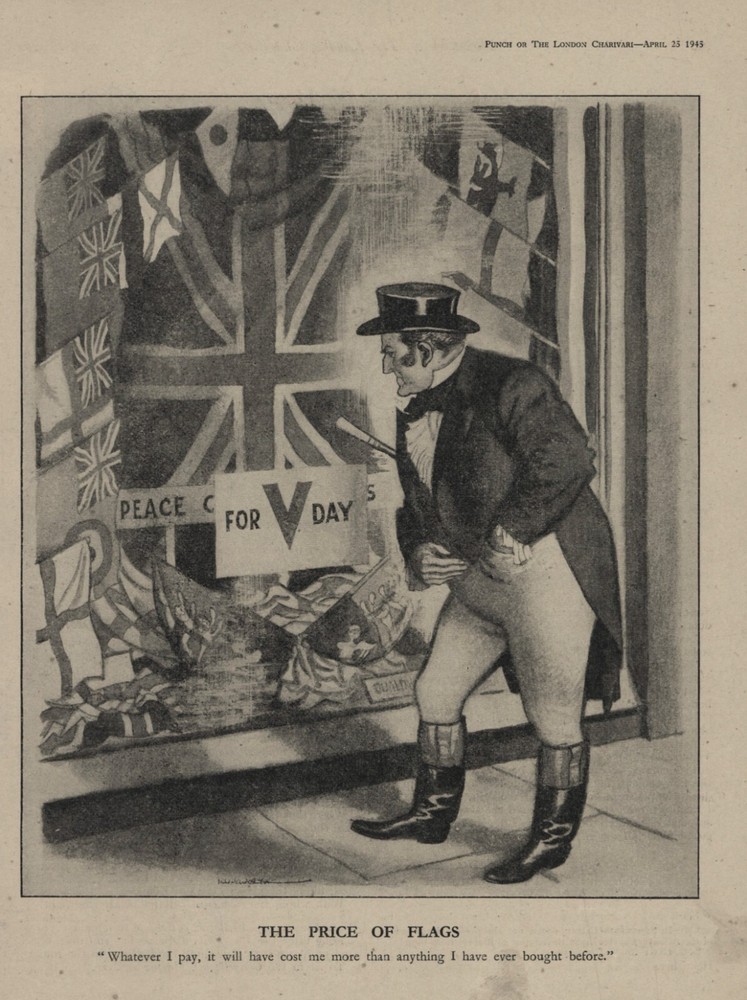 Rare British VE Day Cartoon - John Bull & The Price of Flags-image