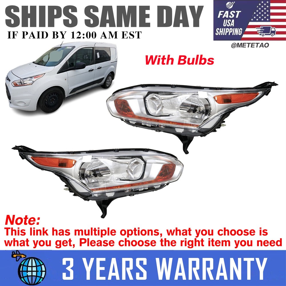 2014-2018 Ford Transit Connect Driver Side Chrome Headlight Assembly