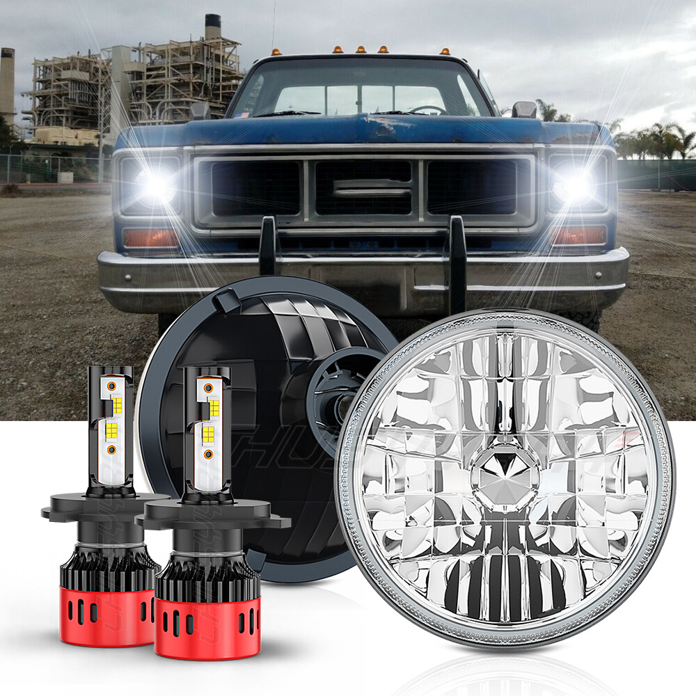 Pair 7inch Round LED Headlights Hi-Lo Beam FIT GMC C15 C25 C35 Pickup