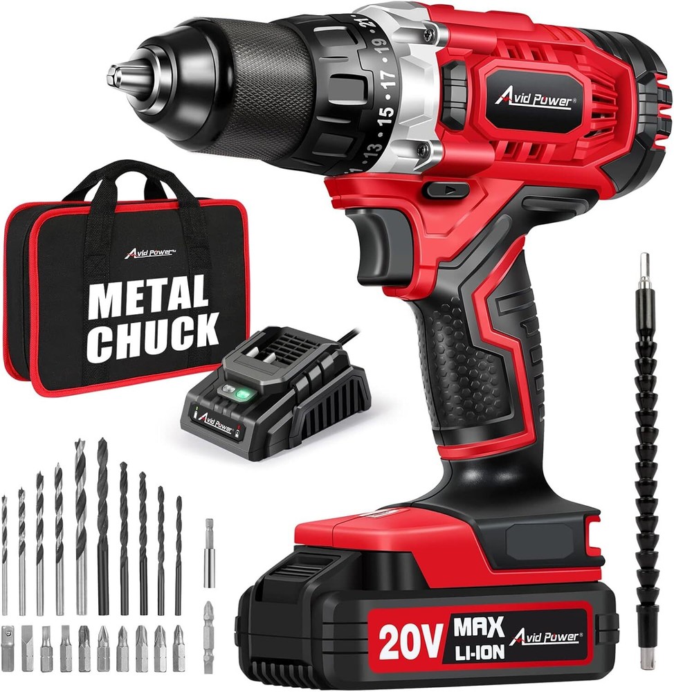 Drill Set Cordless 20V Electric Drill with Battery and Fast Charger  Varia...