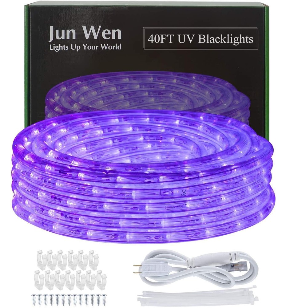 JUNWEN BlackLights LED Rope Strip Lights, 110V Outdoor Black Lights Kit, Wate...