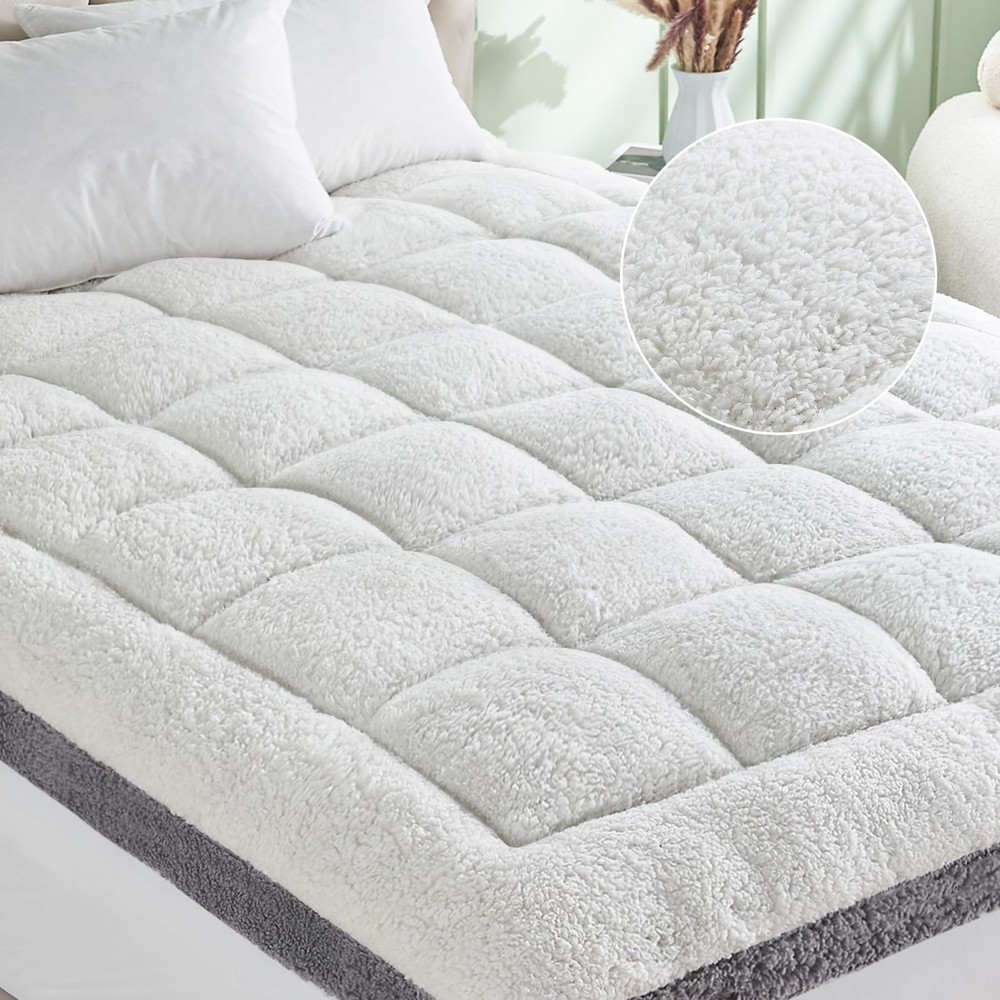 King Mattress Topper, Cymula Extra Thick Sherpa Mattress Pad with 900GSM Down...