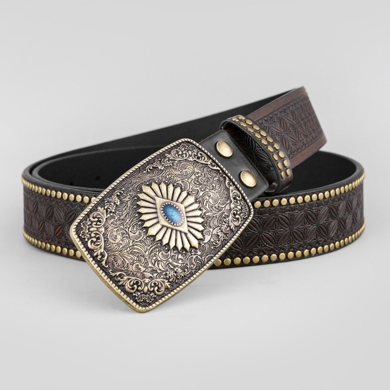 Business Leisure Men Metal Buckle Belts PU Leathers Jeans Belts Western Cowboy