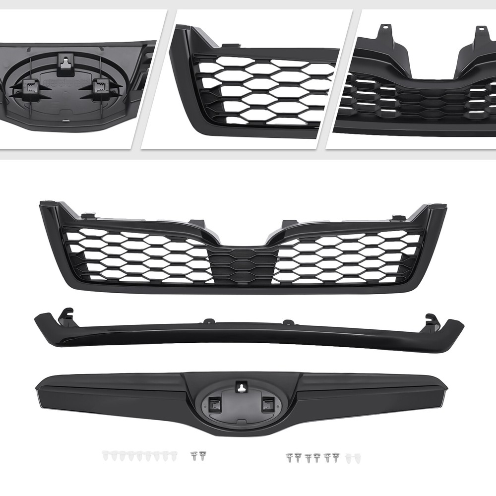 3Pcs Gloss Upper Grille Honeycomb Grill Assembly For Subaru Forester 2014-2018