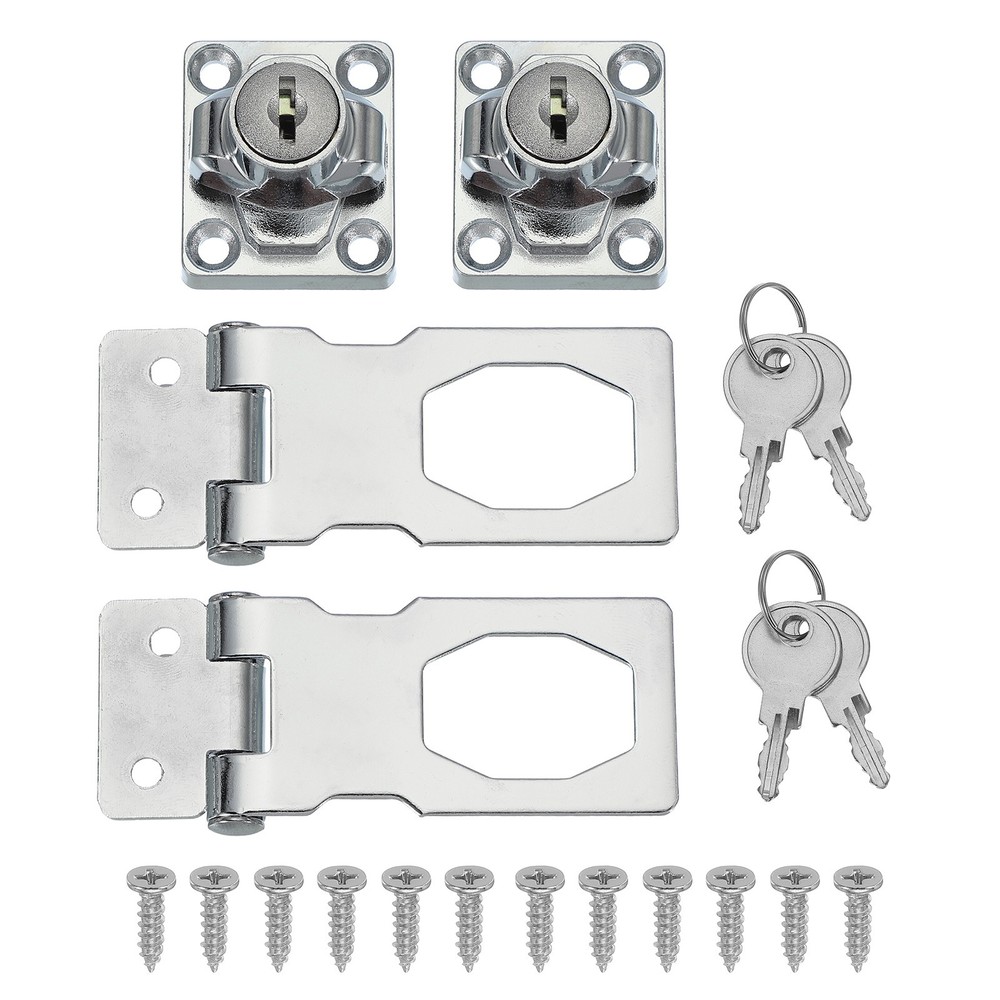 Keyed Hasp Lock with Keys & Screws 2.5 Inch for Small Doors (Pack of 2, Silver)