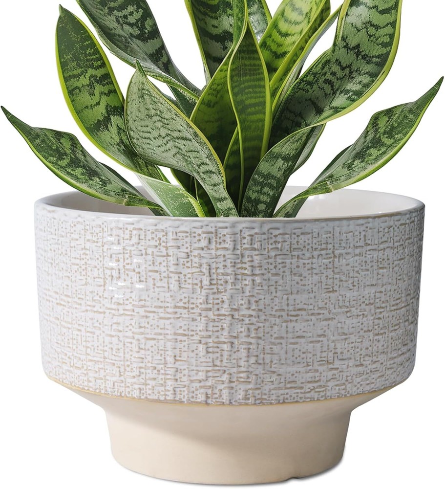 10 Inch Ceramic Planter Pot Round Plant for Indoor Plants 10 Inch, White