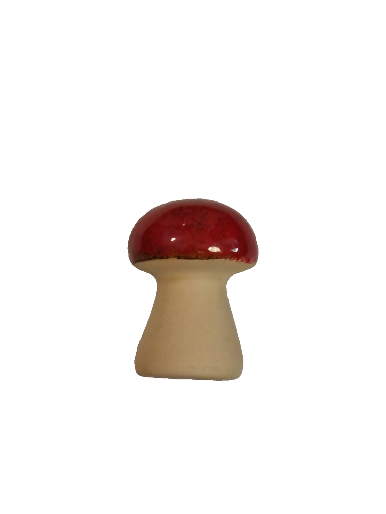 Small Red Green Ceramic Mushroom Garden Statue 3H 2W