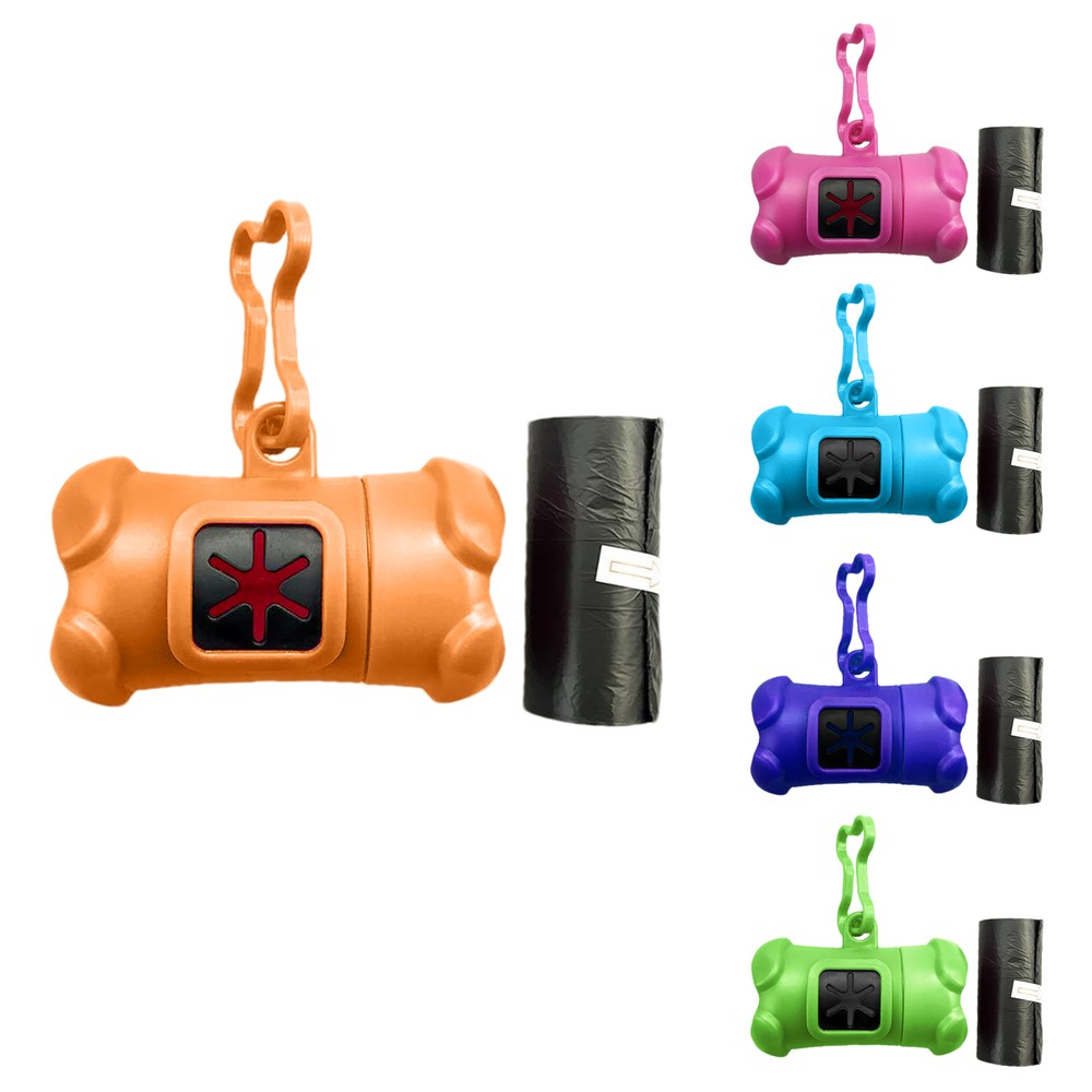 Bone Shape Pet Dog Poop Bag Dispenser Carrier Holder with 1 Roll Garbage Bag