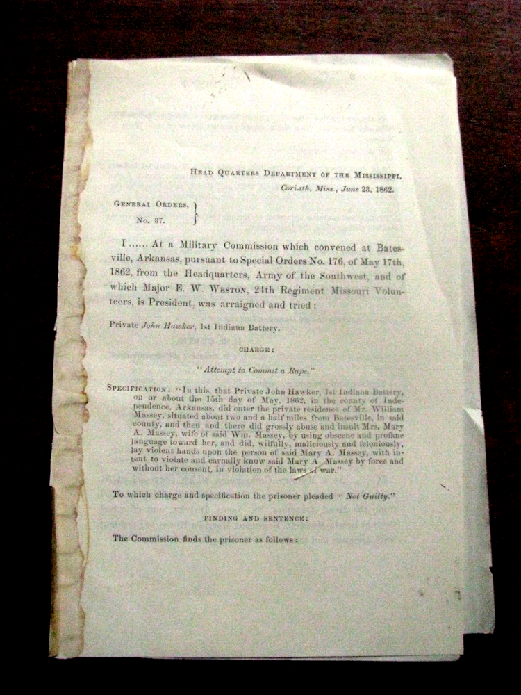 CORINTH MISSISSIPPI CIVIL WAR GUERRILLA EXECUTION ORDER 1862