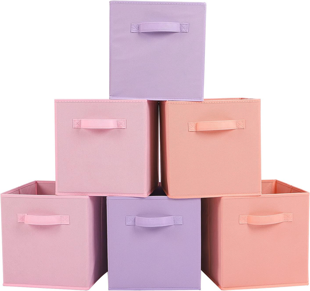 Colorful Stero Fabric Storage Bins 6-Pack with Handles for Organizing