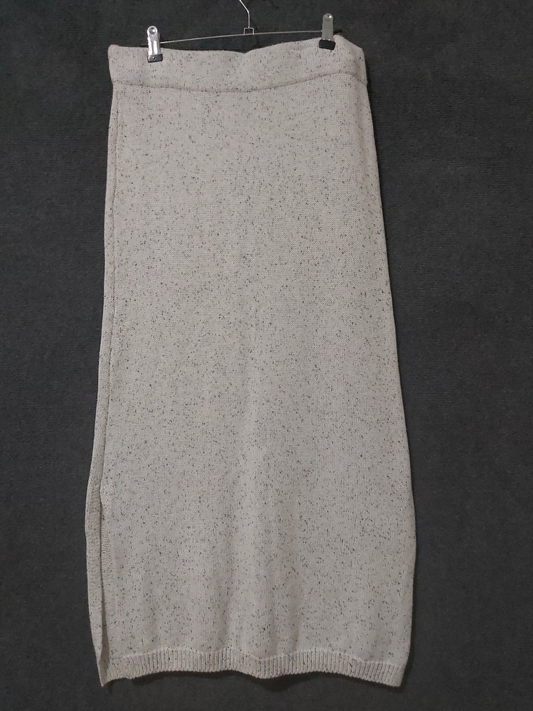 Ghanda White Marle Cotton Maxi Skirt with Side Slits Size L Stretch Straight Fit