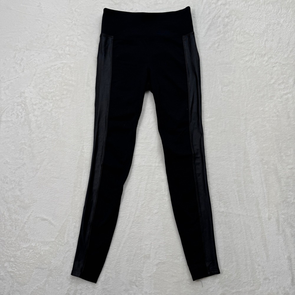 Athleta Leggings Womens XS Black Faux Leather Side Panel Moto High Rise Supplex