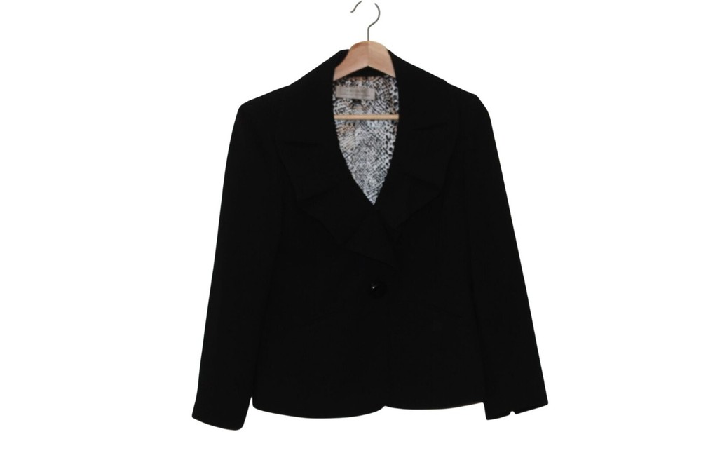 Tahari Arthur S. Levine Womens Black Ruffled Blazer Jacket Size 8