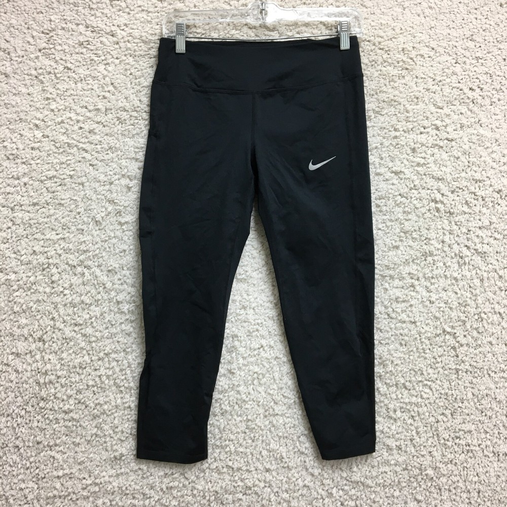 Nike Dri-Fit Cropped Yoga Pants for Women - Small Black Logo Tights Pull On  
