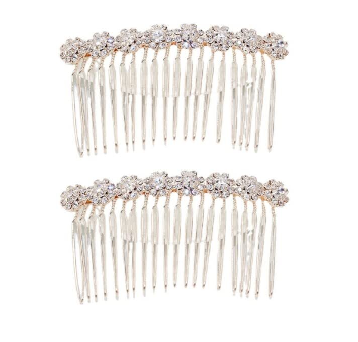HLLMX 2-Piece Rhinestone Bridal Hair Pins with 8-Flower Design