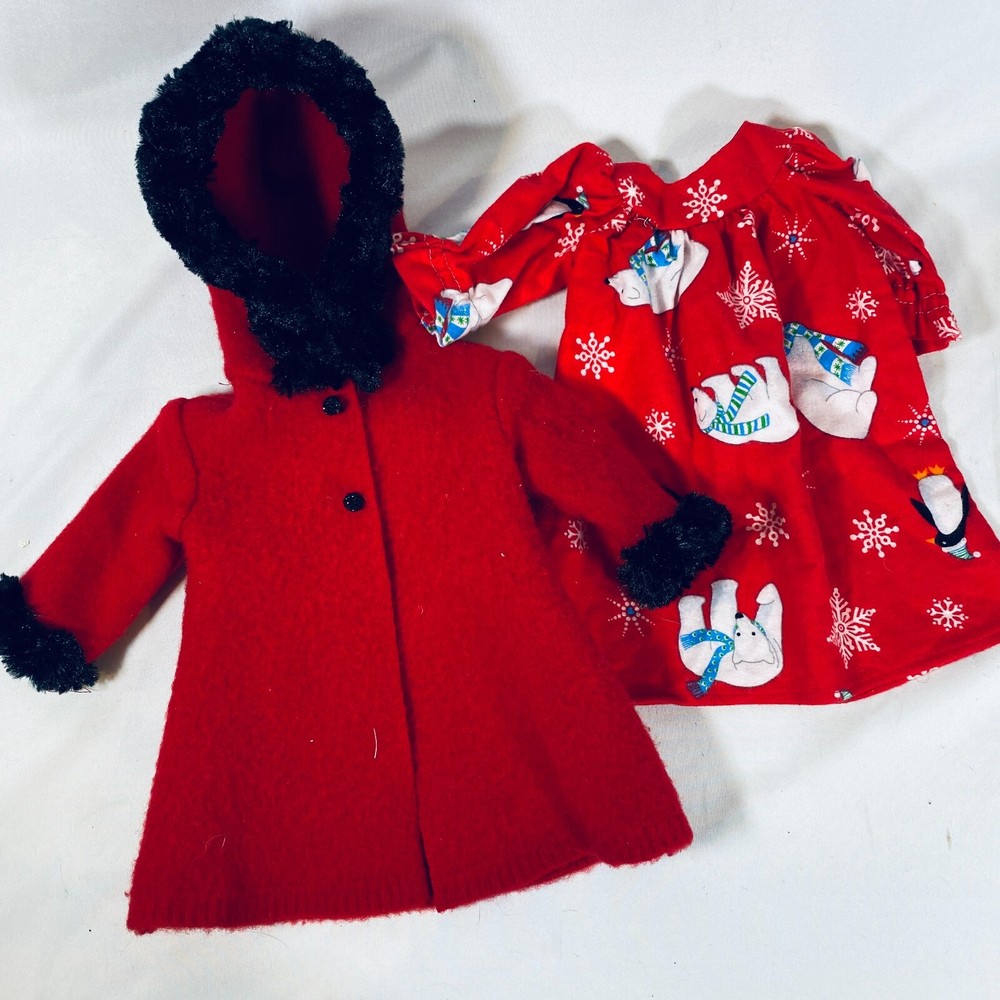 Handmade Red Winter Coat + Polar Bear Nightgown Set for 18