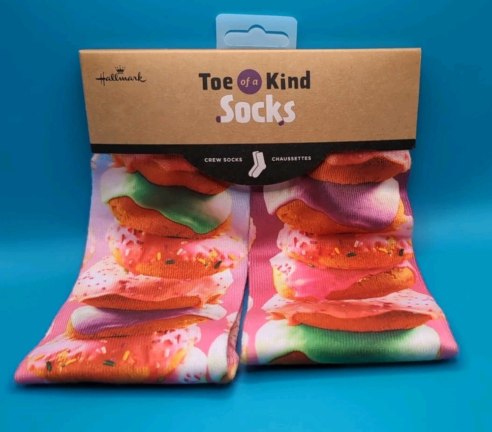 Hallmark Toe of a Kind Donut Print Crew Socks New with Tags