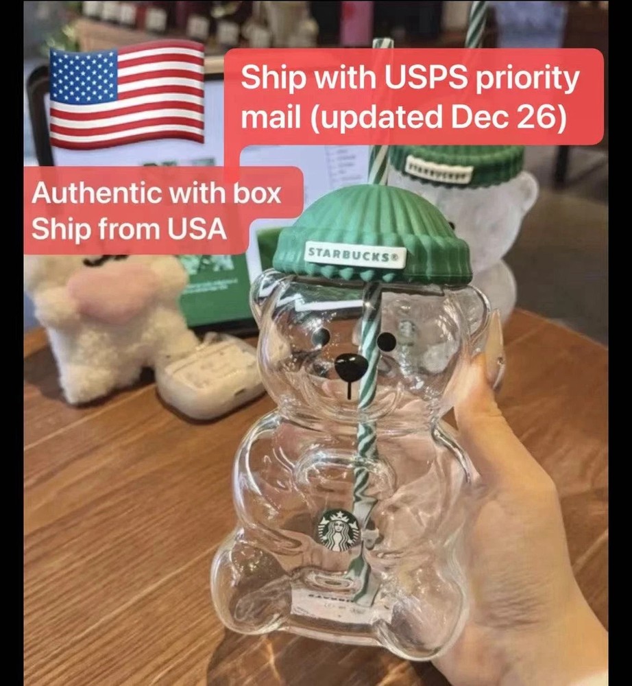 Authentic Starbucks Bearista Bear glass cup 2025 2026Collectible Limited Edition