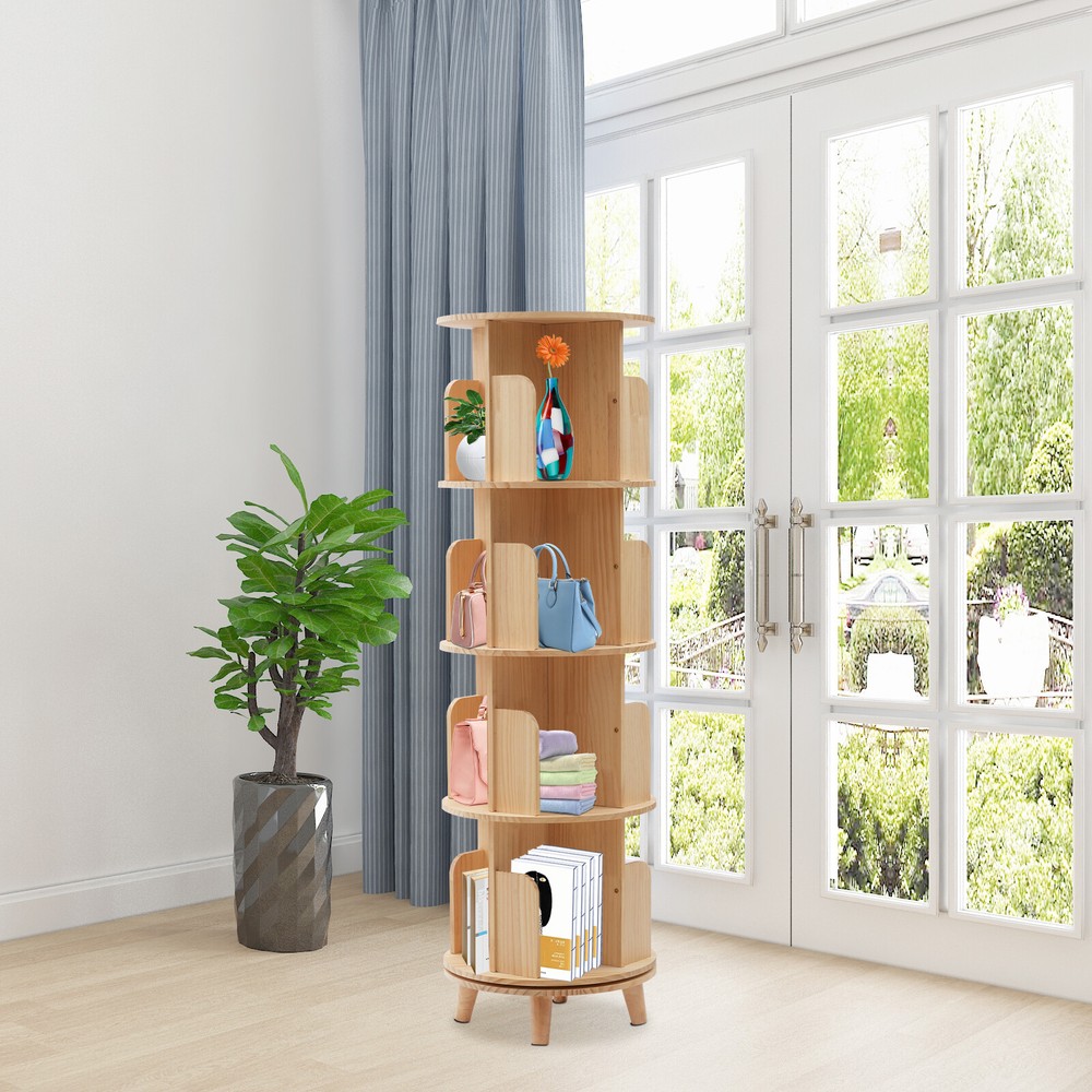 4 Tier Rotating Bookshelf Floor Standing Storage Rack