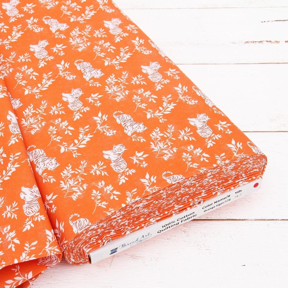 Vintage Orange Tiger Cotton Quilting Fabric by Threadart - Sold by the Yard