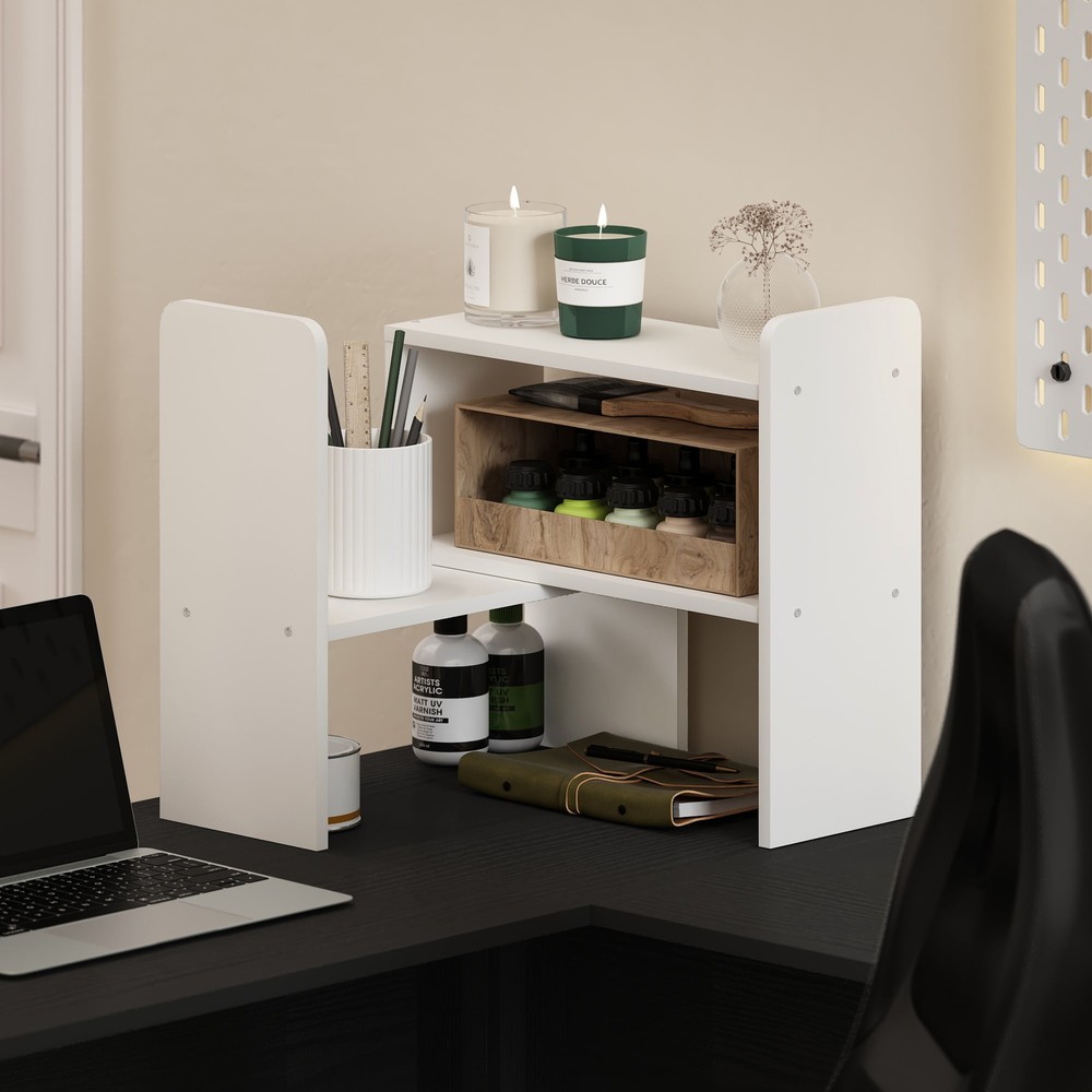 White Classic Desktop Organizer Bookshelf for Office & Home