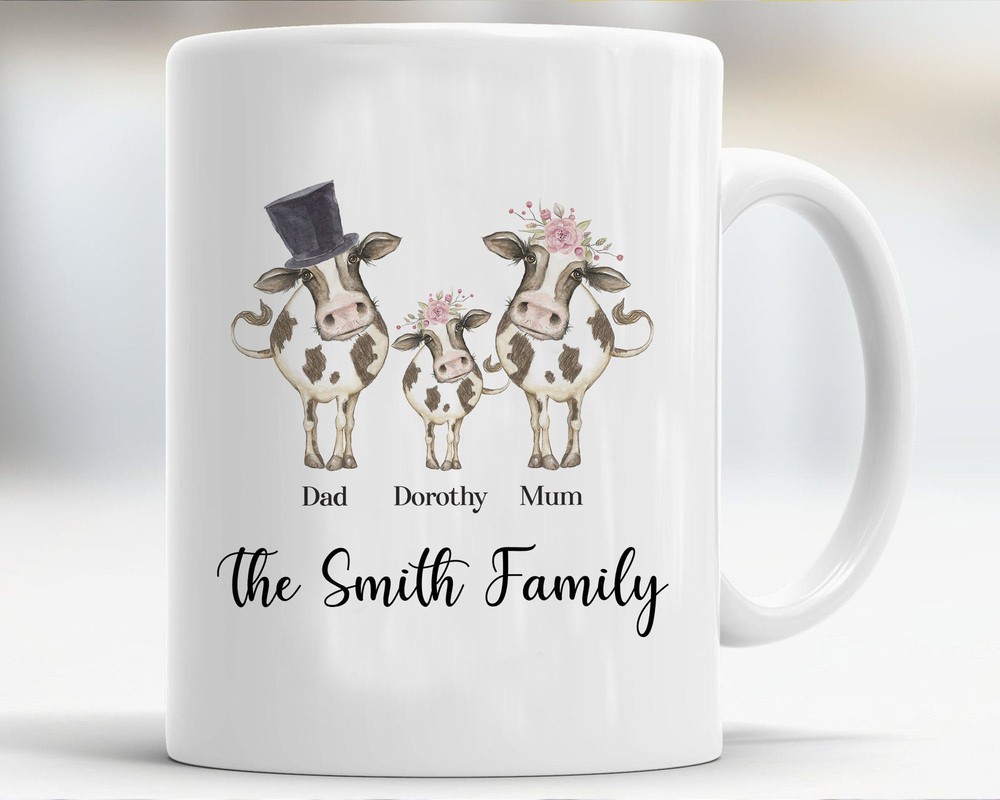 Personalized Cow Family Mug Custom Family Name Mug Funny Mug Floral Cow Mug Gift