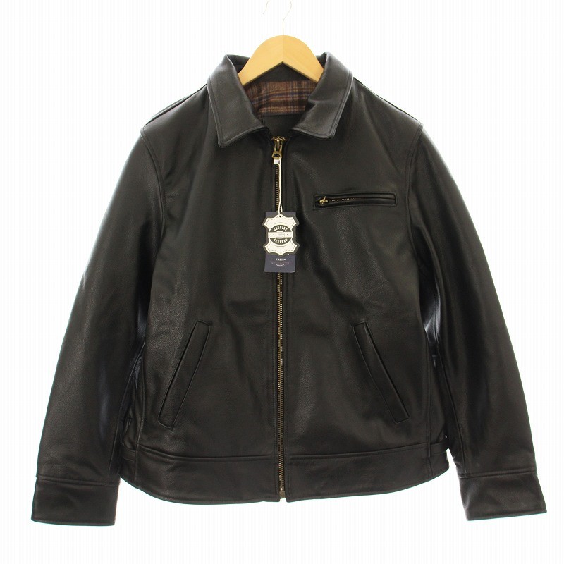 Starke Haut Rider Single Leather Cowhide Jacket with Collar Zip Up 2XL