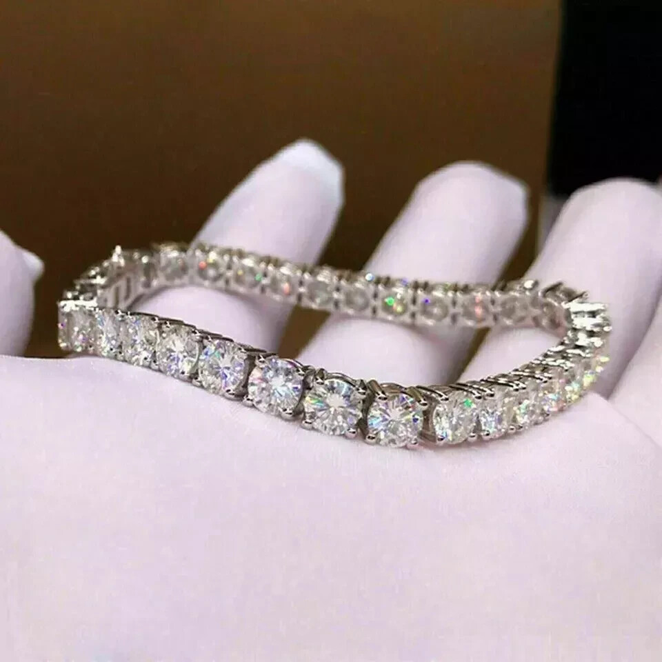 14K White Gold Plated 10CT Round Lab Diamond Tennis Bracelet for Women 7.5 Inch