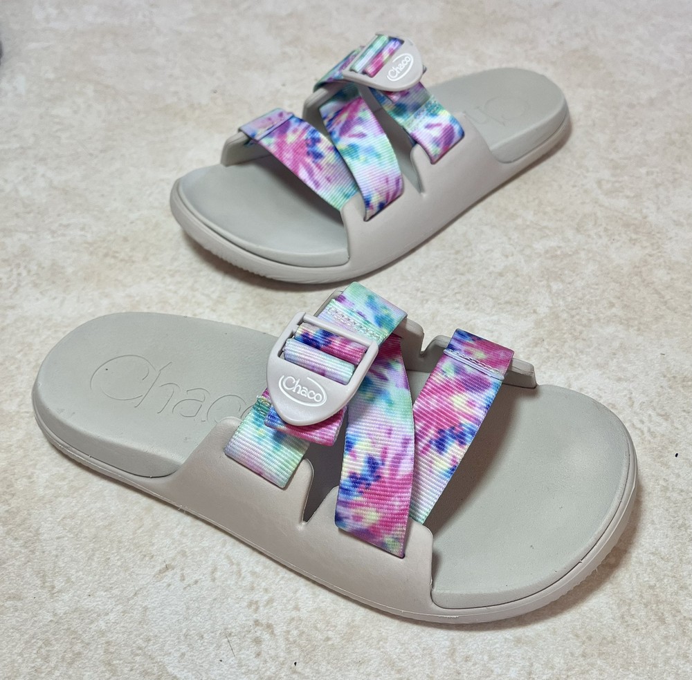 Chaco Womens Size 7 Chili Slide Sandals Floral Tie Dye Multi Color Bright