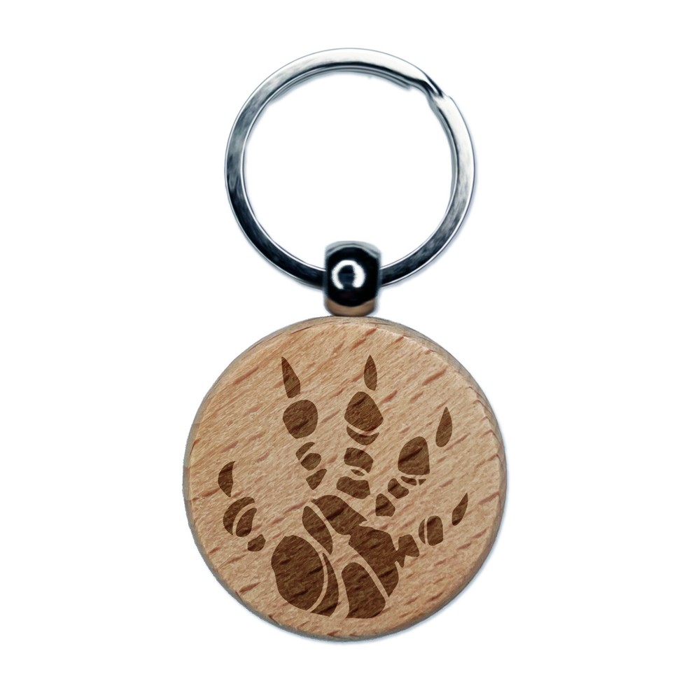 Dragon Claw Footprint Talon Engraved Wood Round Keychain Tag Charm