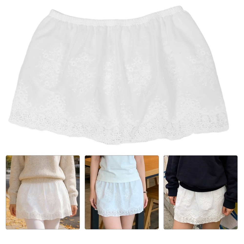 Heavy Embroidery Skirt Cotton Slips for under Dresses Lace Bottom