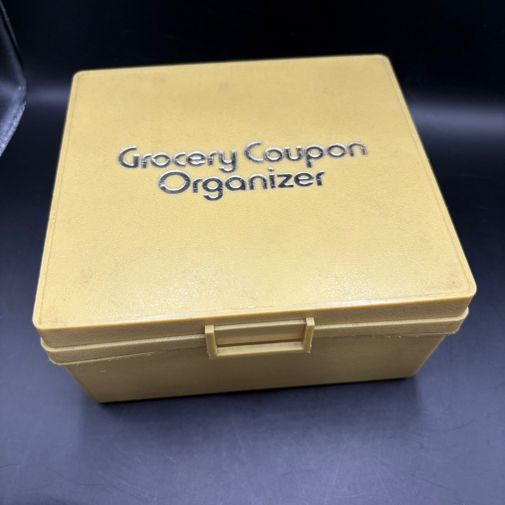 Vintage Yellow Grocery Coupon Organizer Storage Box Holder-image