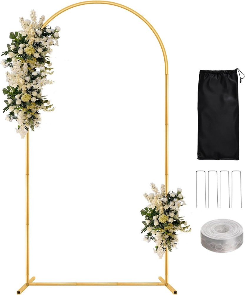 6.6FT Metal Wedding Arch Backdrop Stand for Parties, Gold Balloon Arch kit Stand