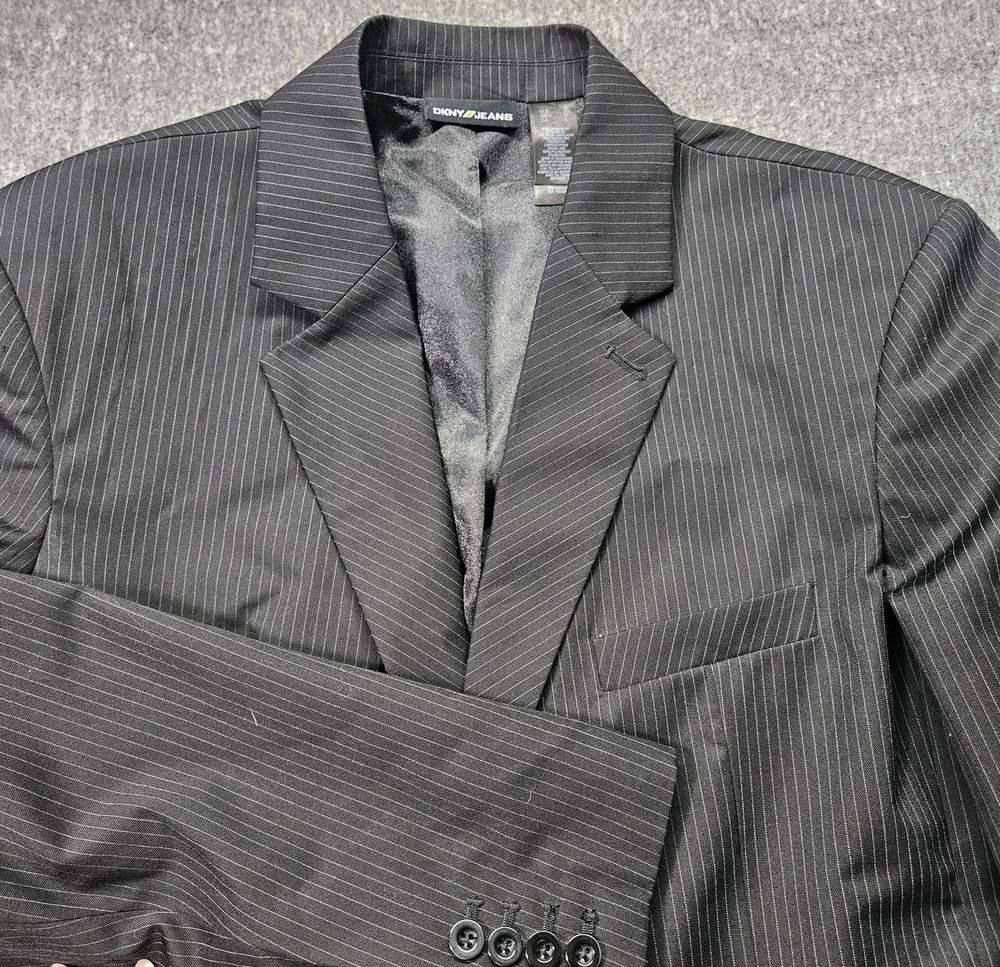 DKNY Y2K Wool Blend Graphic Mens 2-Button Blazer Jacket Large Black