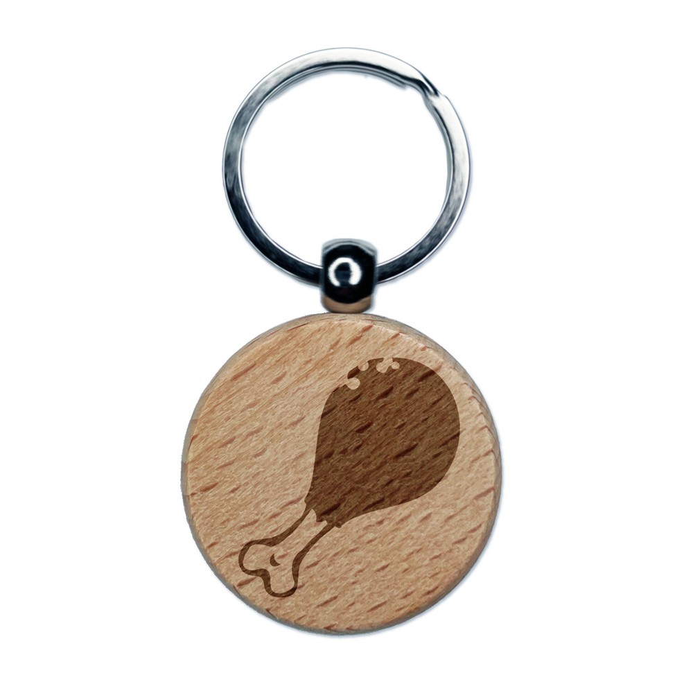 Chicken Drumstick Meat Engraved Wooden Keychain Tag Charm